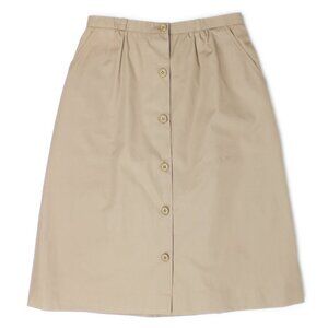 VTG Burberry's Tan Poly Cotton Blend A-Line Button Front Pleat Skirt Pockets 29W